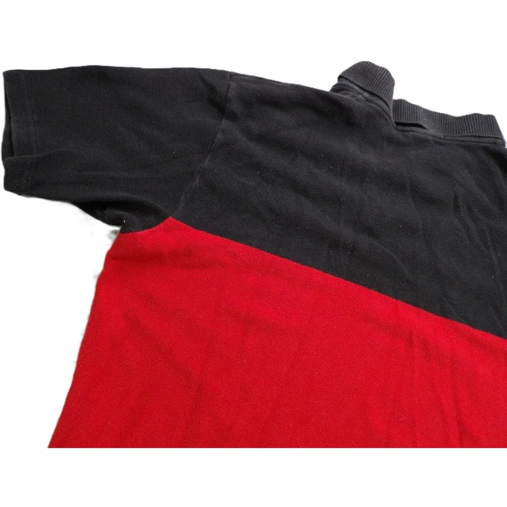 VTG Polo Sport Ralph Lauren Men XL Black Red Colorblock Short Sleeves Shirt 90s